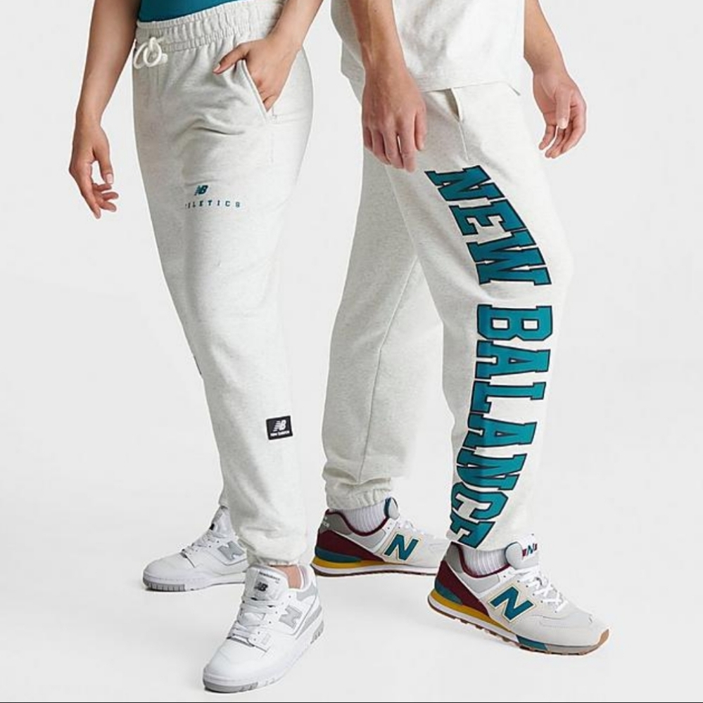 New Balance White Joggers with Blue Logo